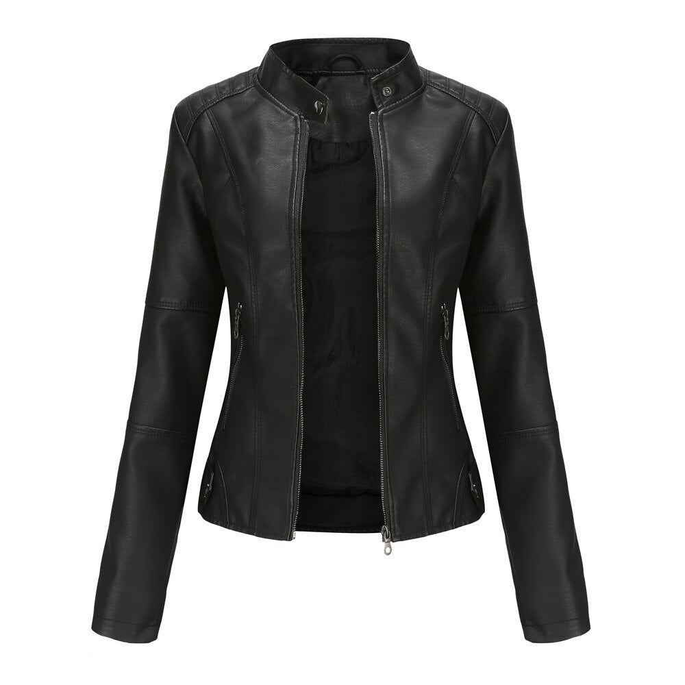 Stylish Women's Mao Collar Leather Jacket