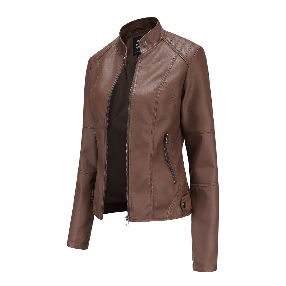 Stylish Women's Mao Collar Leather Jacket
