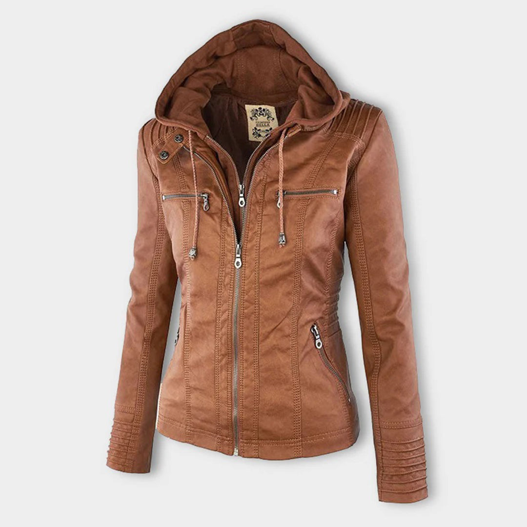 Chic Women's Hooded Leather Jacket