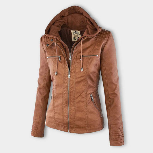 Chic Women's Hooded Leather Jacket