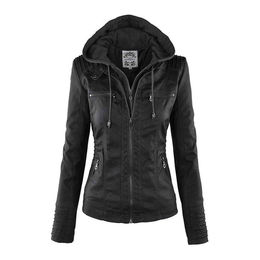 Chic Women's Hooded Leather Jacket