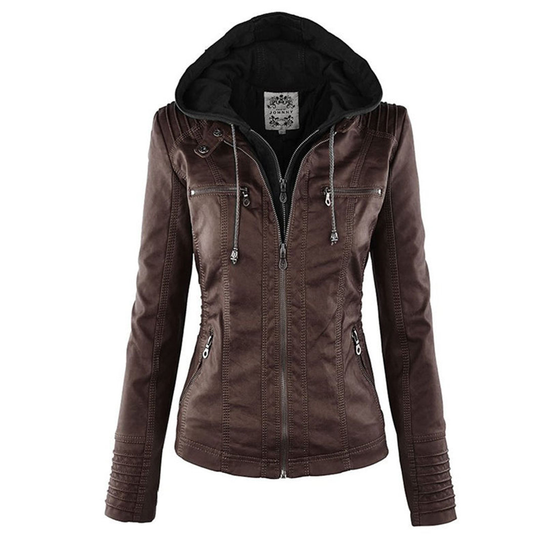 Chic Women's Hooded Leather Jacket