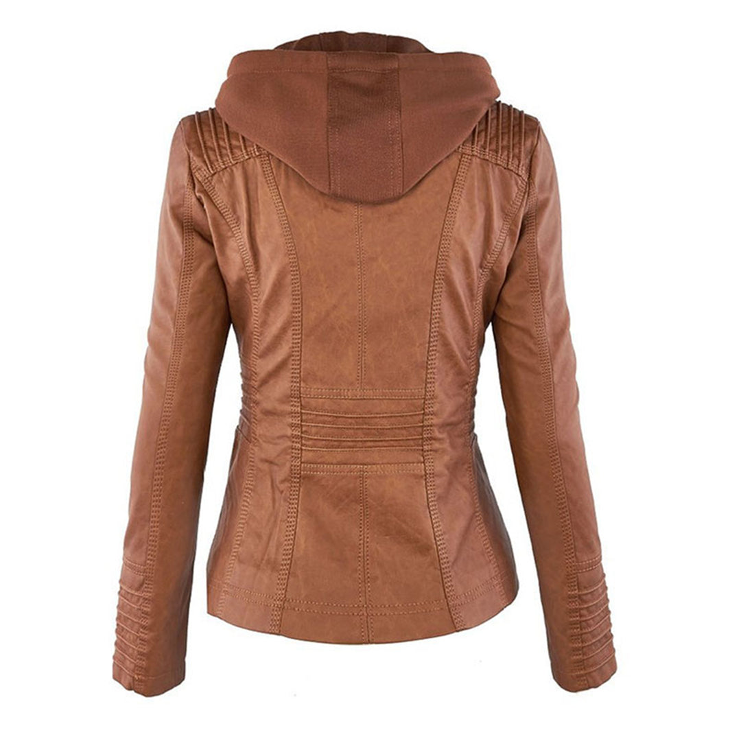 Chic Women's Hooded Leather Jacket