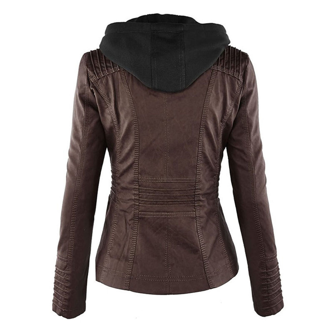 Chic Women's Hooded Leather Jacket