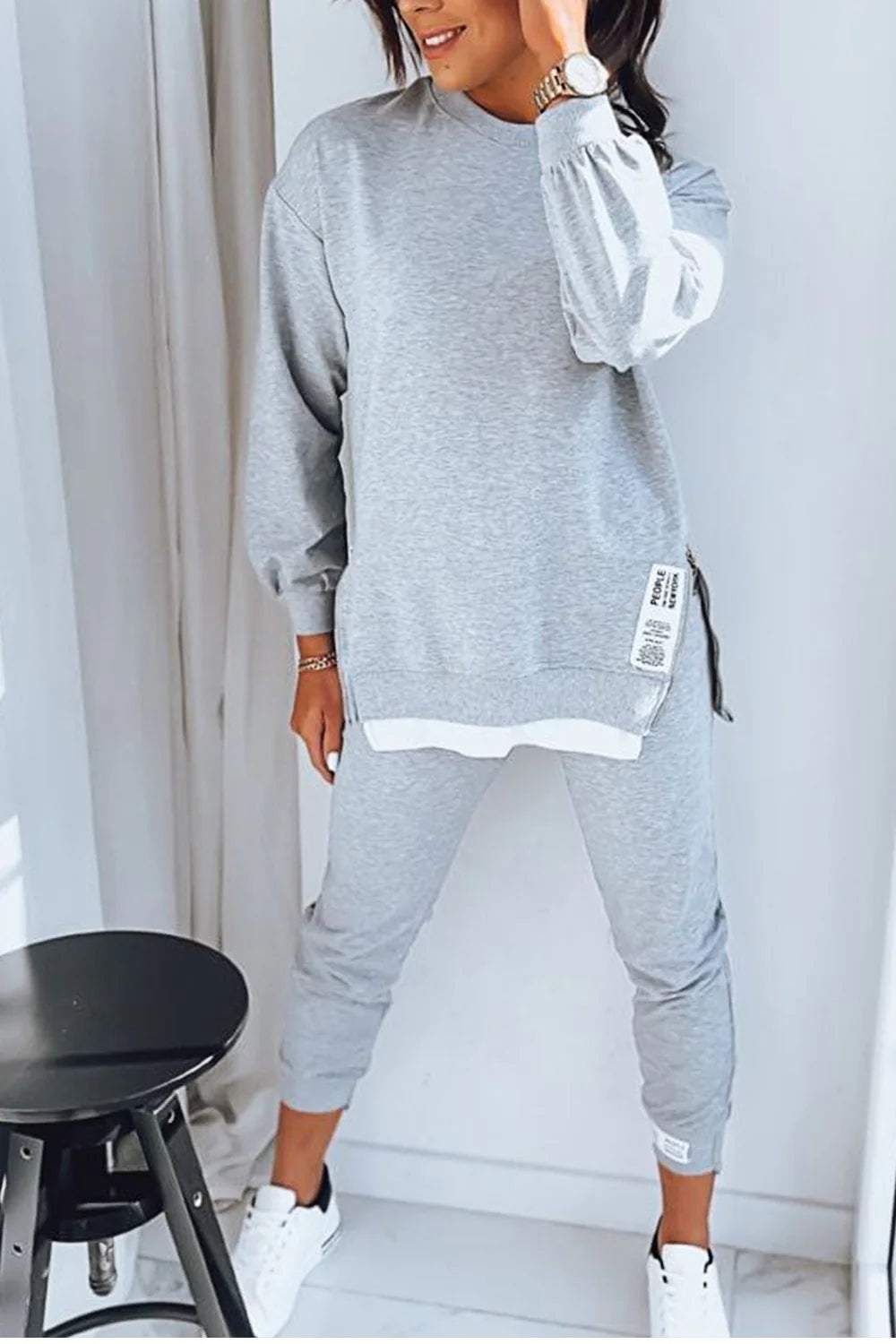 Chic Cotton-Polyester Sweatshirt & Trouser Set