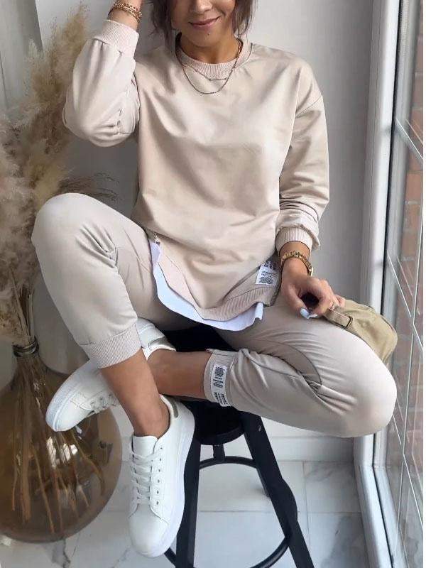 Chic Cotton-Polyester Sweatshirt & Trouser Set