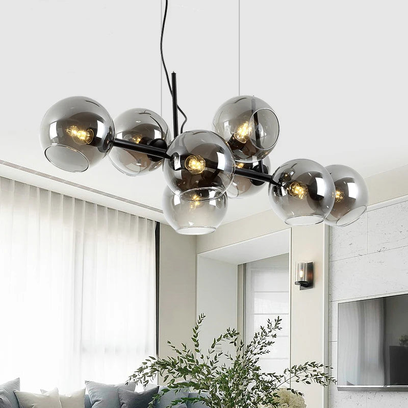 Black Glass Ball Chandelier Modern Pendant Light