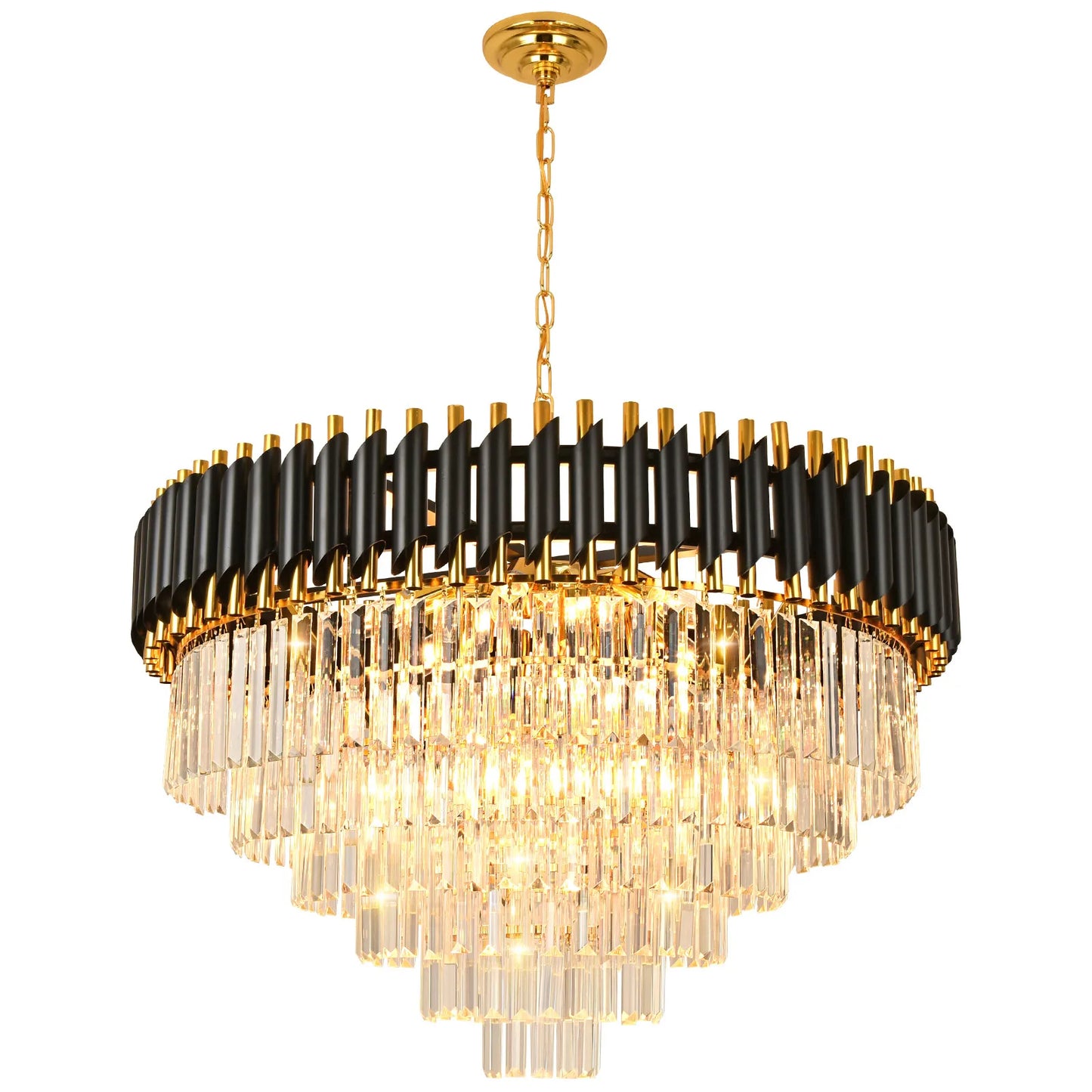 Modern 6-Tier Crystal Black & Gold Chandelier