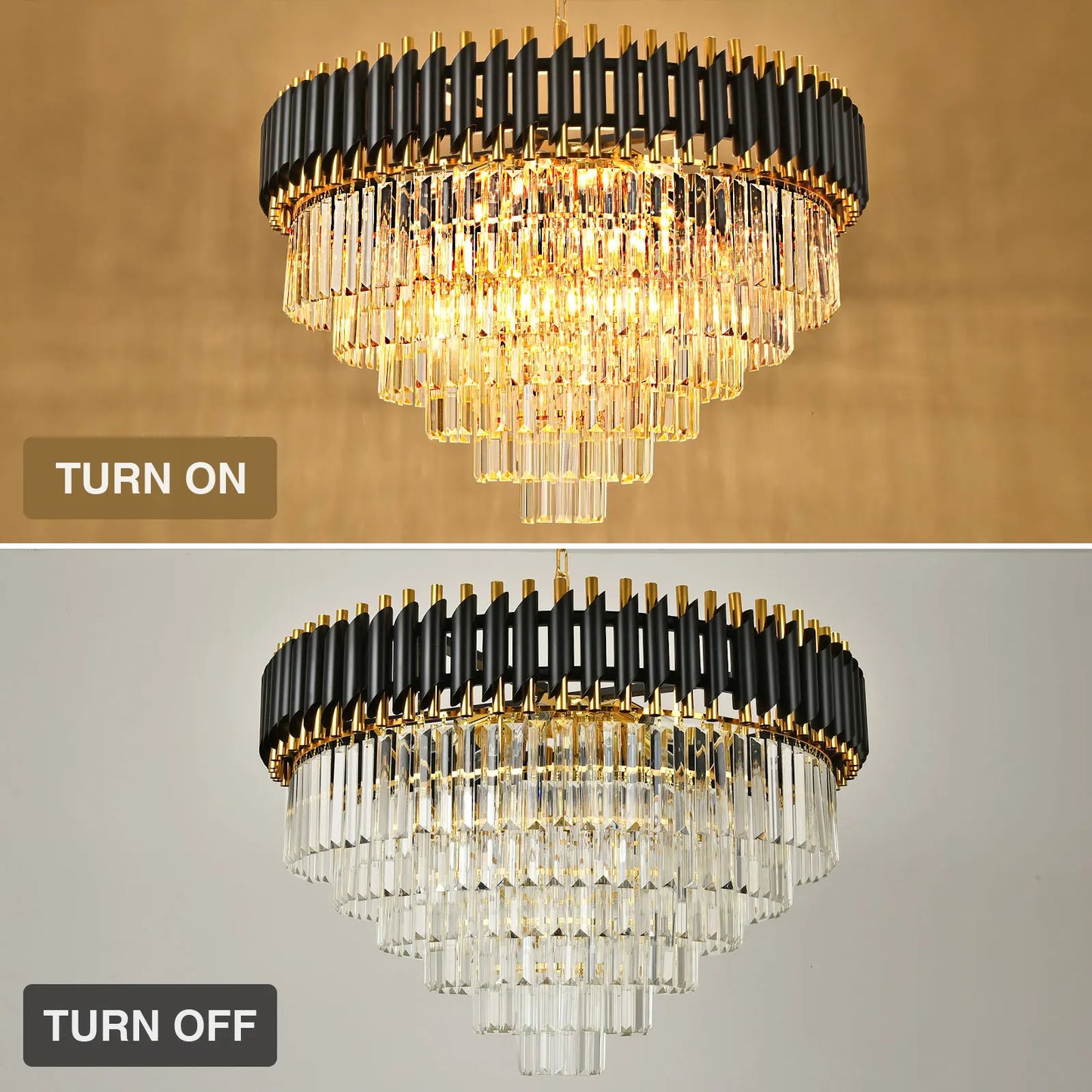 Modern 6-Tier Crystal Black & Gold Chandelier