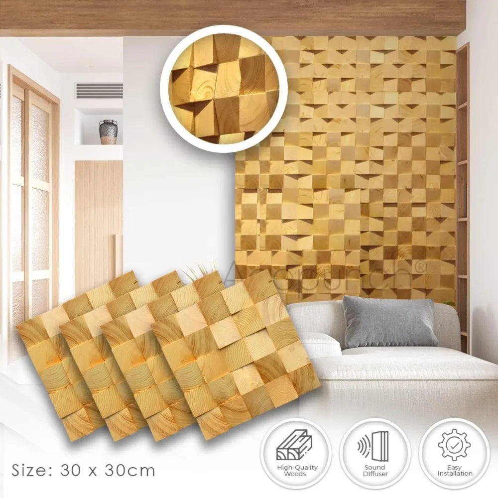 Aurora 3D Wooden Acoustic Wall Coverings – Pack of 6