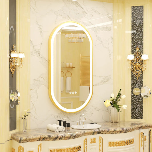 Gold Frame Oval LED Bathroom Mirror