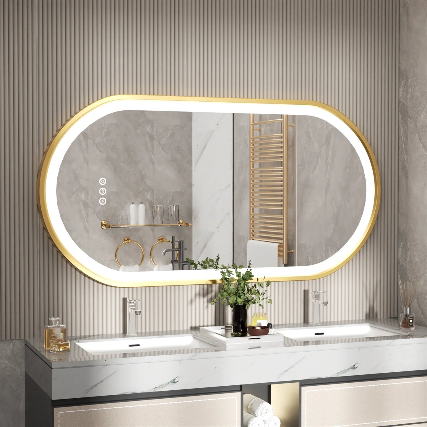 Gold Frame Oval LED Bathroom Mirror