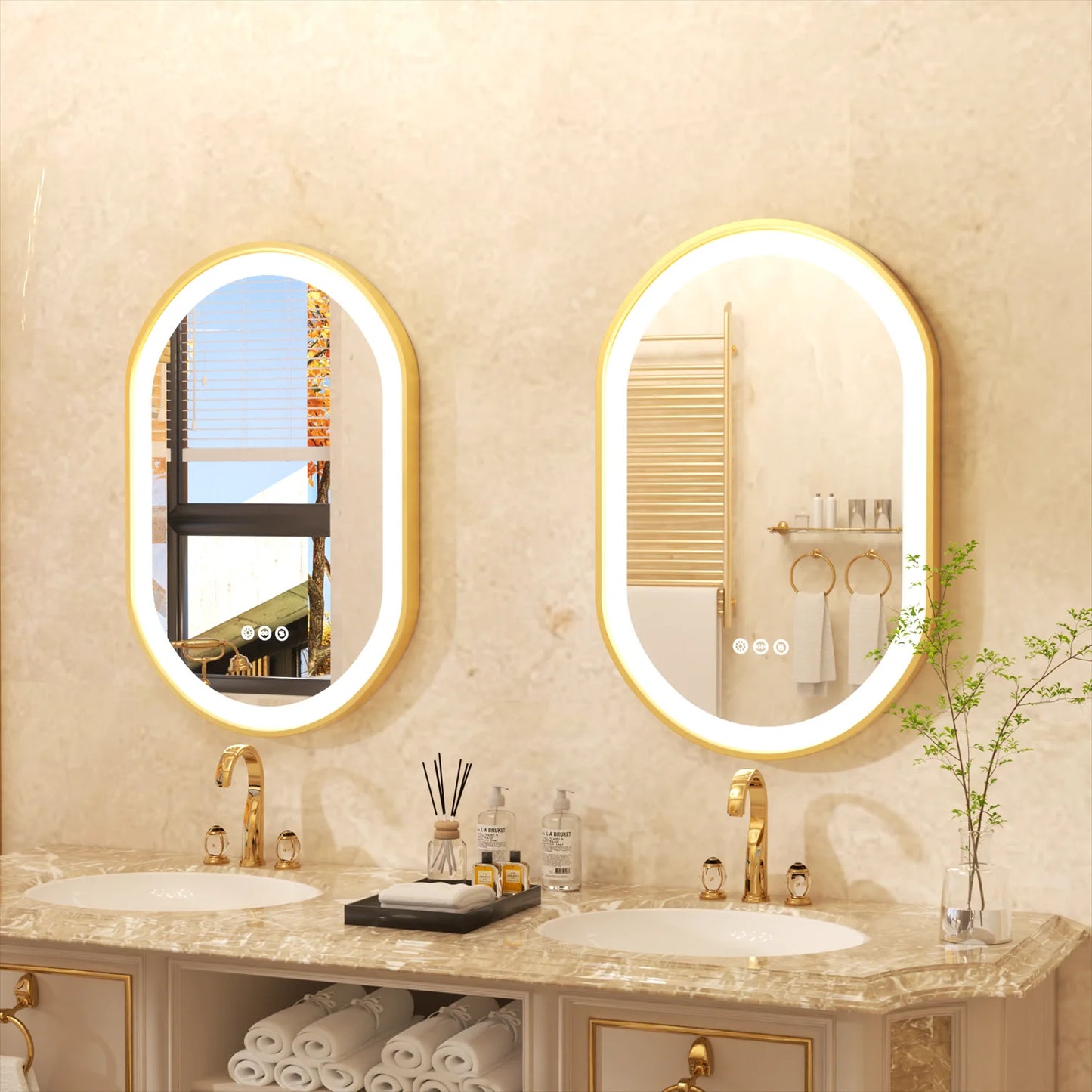 Gold Frame Oval LED Bathroom Mirror