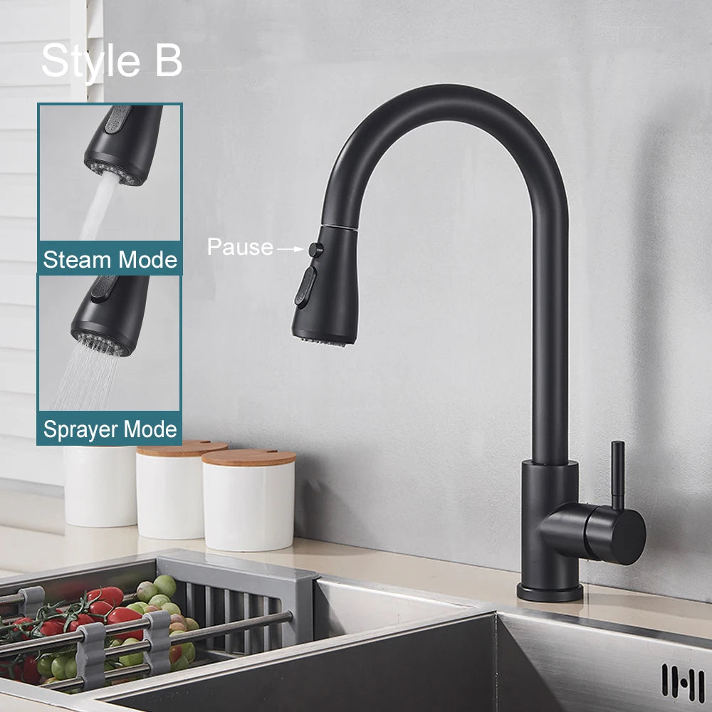 Black Pull-Out Kitchen Sink Faucet with Sprayer