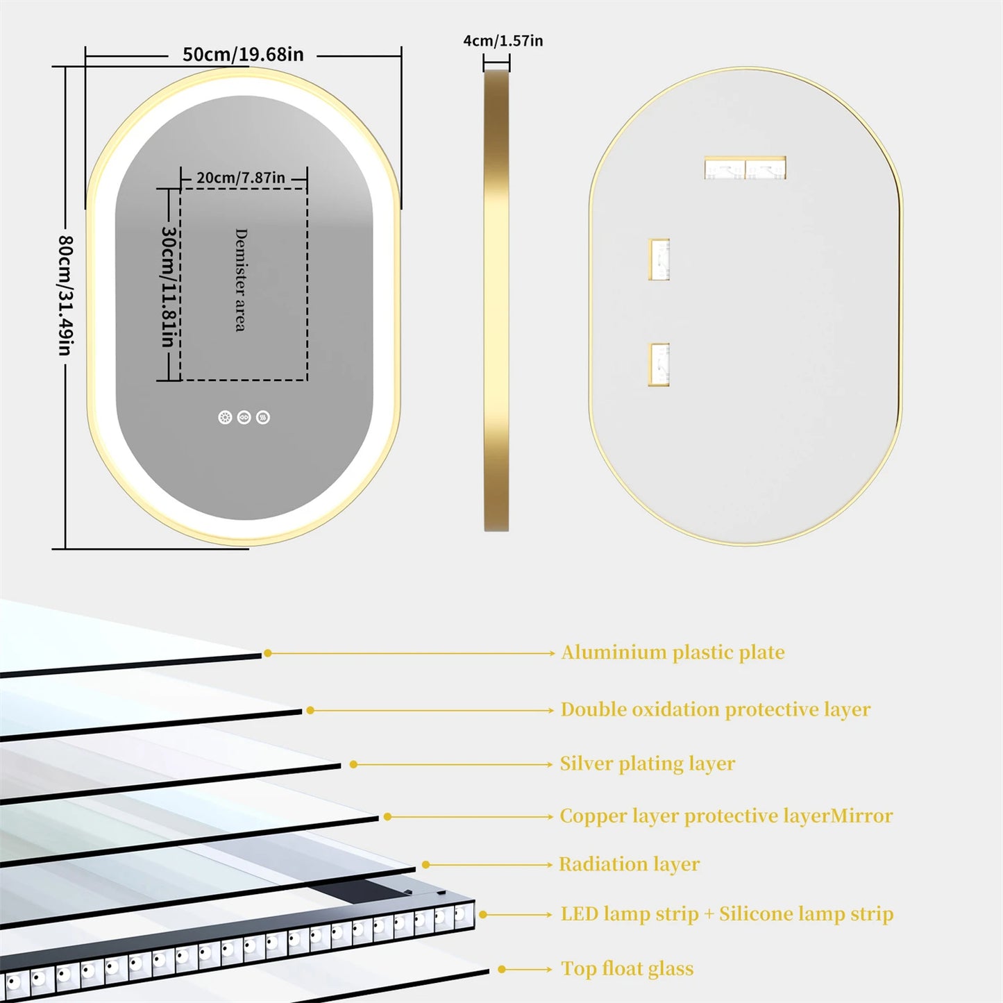 Gold Frame Oval LED Bathroom Mirror