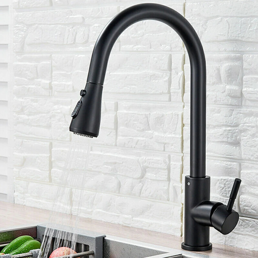 Black Pull-Out Kitchen Sink Faucet with Sprayer