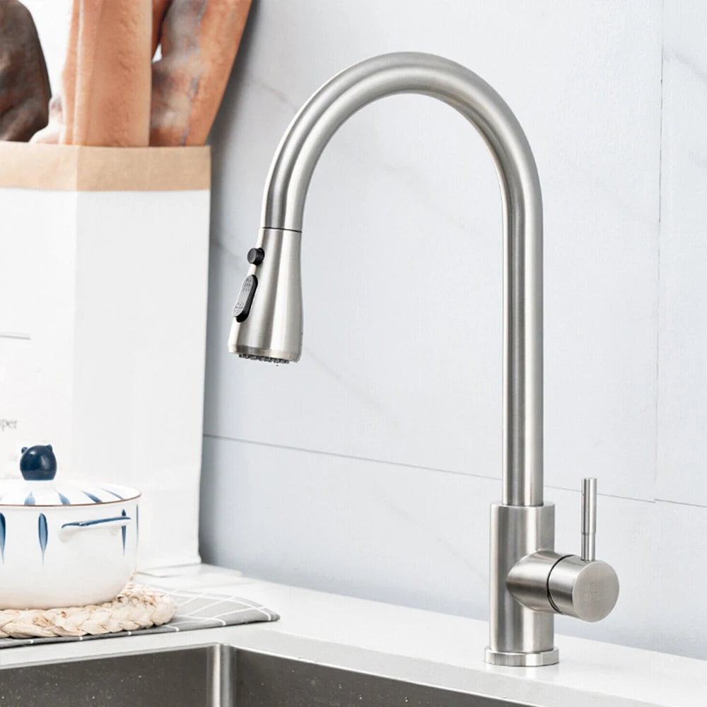 Black Pull-Out Kitchen Sink Faucet with Sprayer